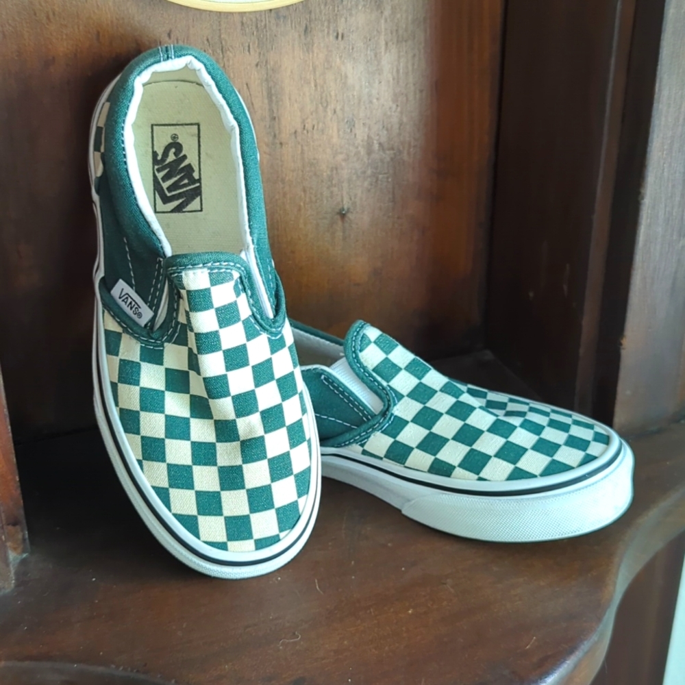 Unisex Green/Off-white Checker Vans (kids)